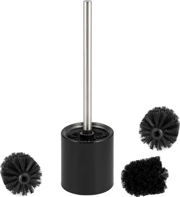Produktbild von bremermann WC-Garnitur TIRANO, freistehende WC-Bürste mit Glaseinsatz, inkl. 3x schwarze Ersatzbürstenköpfe, aus Edelstahl, schwarz
