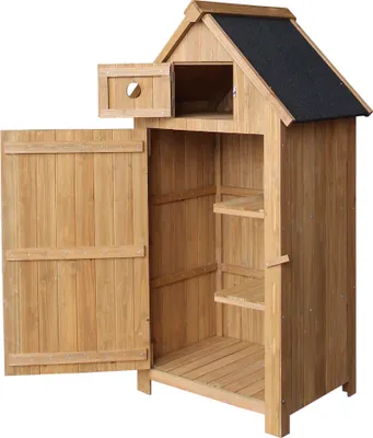 Produktbild von Wiltec záhradný prístrešok úzky zo smrekového dreva s bitumenovou strechou 770x540x1370mm pre záhradu, terasu a balkón prístrešok na náradie prístrešok na náradie drevená kôlňa na náradie