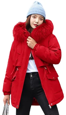 Produktbild von Omgoods – Damen Parka mit verstärkter Konstruktion, abnehmbarer Kunstfellkapuze, rot, Größe 3XL