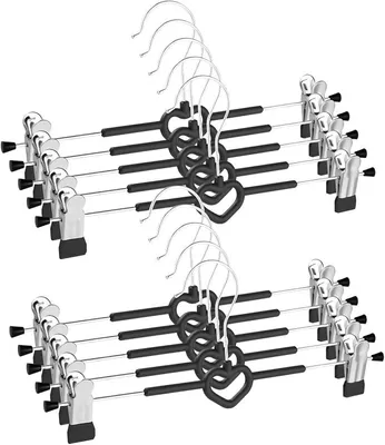 Produktbild von PolkaHome® 10 Stück Hosenbügel mit Clips, Metall-Rockbügel 30 cm, platzsparende Kleiderbügel für Hosen, Röcke, Socken und