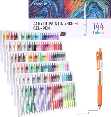 Produktbild von Languo Acrylmarker Set, 144 Farben, 0,7mm Spitze, Gelstifte für Stein, Holz, Glas, Keramik, Papier & Stoff, mit Clip, ideal für DIY, Malen & Basteln