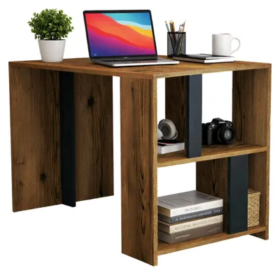 Produktbild von Schreibtisch Schedar, Mehrzweckschreibtisch, Bürotisch für PC, Eckschreibtisch, 120x60h75 cm, Walnuss und Anthrazit