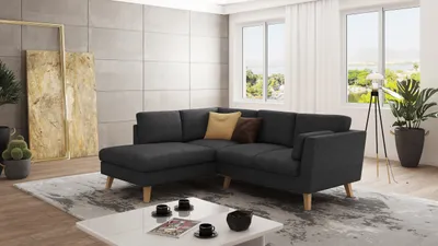 Produktbild von S-STYLE MÖBEL - Ecksofa mit Holzfüßen im skandinavischen Stil Elma aus Graphit Luxusmicrofaser - Ottomane links, B/T/H: 221 cm/ 186 cm/ 90 cm