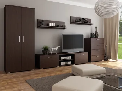 Zdjęcie produktu dla Per La Vita Meblościanka California 2 Wenge Meble do salonu nowoczesne, Komoda do salonu ze stolikiem RTV, szafą i półką ścienną, Zestaw mebli