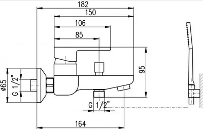 Produktbild von Duscharmatur Schwarz mit integrierter Antikalk-Keramikkartusche, ohne Duschkopf