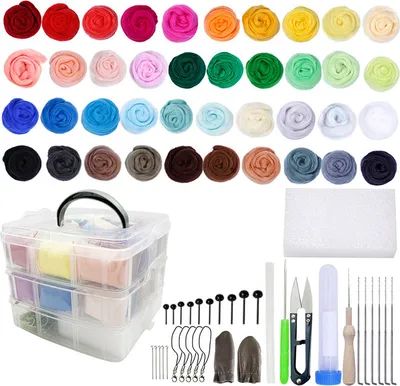 Produktbild von Nadelfilz Set 40 Farben Filzset für Anfänger - Filzwolle Märchenwolle Starter Kit, Filzwolle Basteln mit Werkzeug Set für Nassfilzen und Trockenfilzen DIY Handwerk