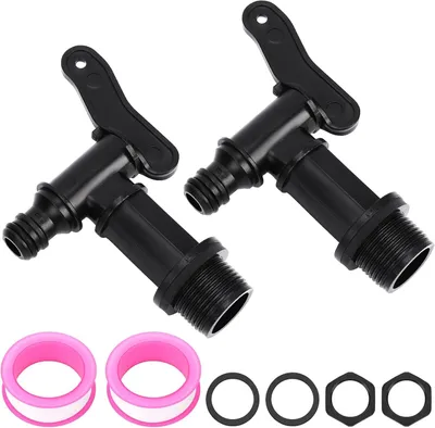 Immagine prodotto di Rubinetto di scarico per serbatoi di raccolta dell'acqua piovana, set di 2, rubinetto in plastica con guarnizione impermeabile