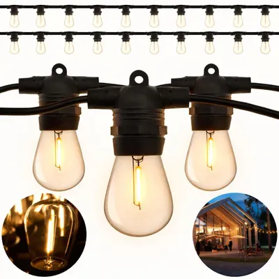 Produktbild von LUMILED Lichterkette Außen 20M mit 20 E27 1W LED Lampe ST45 Warmweiß 2700K 230V Garten Deko Terrasse verlängerbar IP44 Spritzwasserdicht Wetterfest