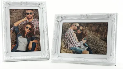 Produktbild von 2er Set Fotorahmen je 1 Foto weiß 10x15 - Barock Landhaus Shabby Antik
