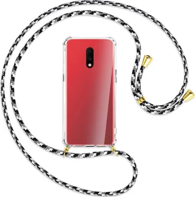 Produktbild von Handykette Backcover-Schutzhülle mit Band (Metall goldfarben) für OnePlus 7 - schwarz/grau/weiß