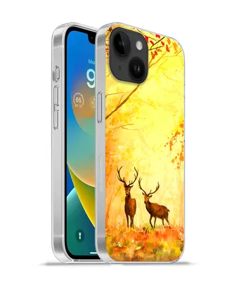 Produktbild von MuchoWow® Handyhülle Schutzhülle Hülle für Apple iPhone 14 - Softcase Natur - Ölfarbe - Hirsche - Tiere - Herbst - Orange Silikon Softcase Handy Hülle - Mobiltelefonhülle