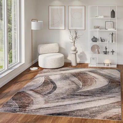 Image de Tapis COMO Moderne Abstrait Marron Beige Noir 80 x 150 cm