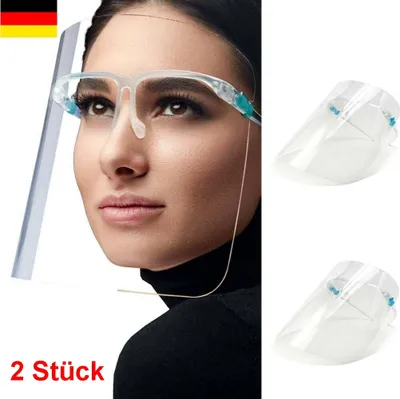 Produktbild von GKA 2 Stück Visier Schutzbrille Gesichtsschutz mit Brillengestell Brille sehr leicht ideal für Senioren und Brillenträger