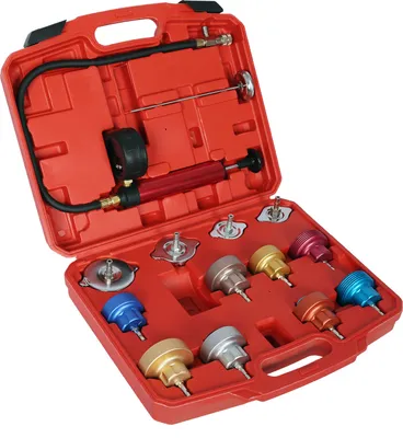 Immagine prodotto di Tester universale dell'impianto di raffreddamento Wiltec 14 pezzi con tappi di prova del radiatore e pompa di prova codificati per colore, sfiatatoio dell'impianto di raffreddamento, riempimento dell'impianto di raffreddamento