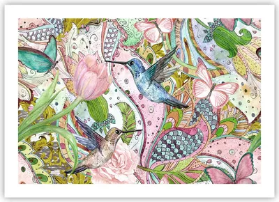 Produktbild von Poster - Poster ohne Rahmen - Vogel Schmetterling Blume - 70x50 cm - Wand Bild - Wanddeko - Wandbilder - Kunstposter - Wandposter - Bilder - Kunstdruck - Wanddekoration - Wandbild - P2XAA70x50-4065