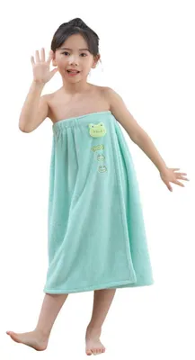 Immagine prodotto di Accappatoio da bagno per bambine, tipo "saunakilt" con chiusura a strappo, asciugamano da bagno a rapida asciugatura con motivo cartoon, colore verde