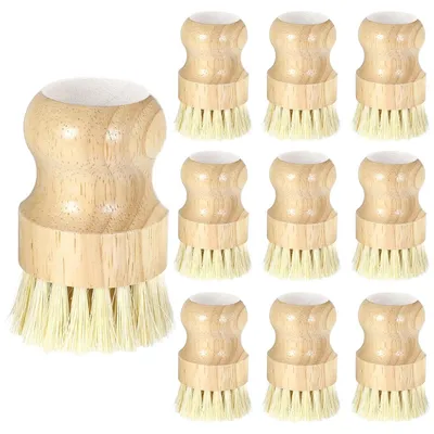Produktbild von 10er-Pack Bambus-Spülbürsten-Set, Spülbürste mit Griff, hölzerner Spülschwamm für Küchenreinigung, für Geschirr, Töpfe, Pfannen und Gemüse
