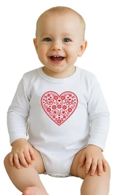 Produktbild von Babybody mit Aufdruck New Baby Folk Muster rotes Herz, Gr. 80 (9-12m)