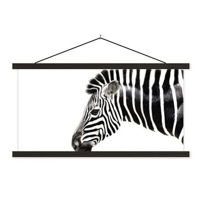 Produktbild von MuchoWow® Textilposter Zebra - Tiere - Weiß 120x60 cm mit schwarzem Rahmen - Dekoration Schlafzimmer