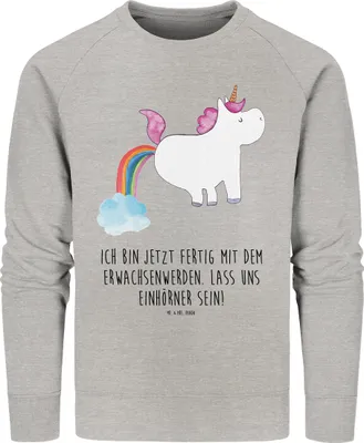 Produktbild von Mr. & Mrs. Panda Rundhals Pullover Einhorn Pupsen Größe XXL - Heather Grey - Geschenk, Pups, Pulli, Sweatshirt, Sweater, Bio Baumwoll, Regenbogen, Lustig, Spaß, Unicorn