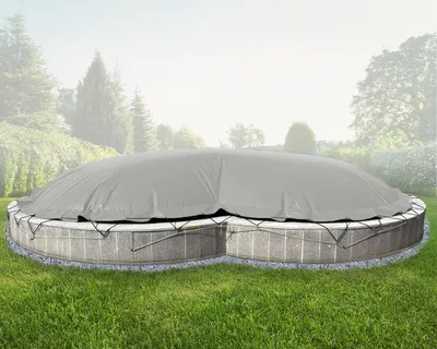 Produktbild von AirDeluxe® Aufblasbare achtform Poolabdeckung (Grau RAL7038, 9,20m x 6,00m) MIT elektr. Luftpumpe, Poolplane aus LKW Plane 680 g/m² (1360g/m²) - stabile Winter Abdeckung