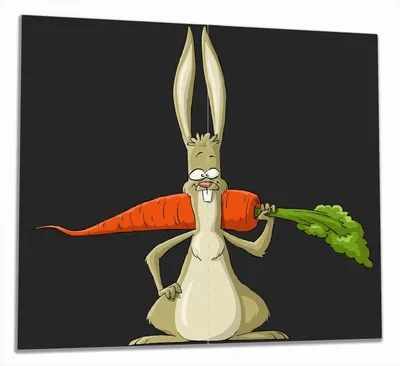 Produktbild von Wallario Herdabdeckplatte aus Glas, Größe 60 x 52 cm 2-teilig, Motiv Lustiger Hase mit Möhre im Comic Stil