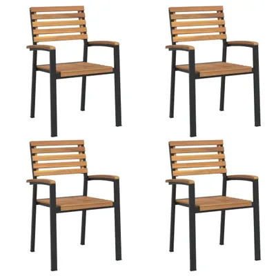 Four identical stackable garden chairs arranged in a 2x2 grid on a white background.
