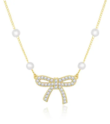 Produktbild von Gilieyer Glänzend Schleife Halskette Anhänger, Kette Damen Gold Silber Schleifen