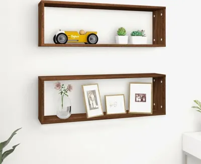 Immagine prodotto di The Living Store Mensole da parete 2 pz. Materiale a base di legno 80x15x26,5 cm, aspetto rovere marrone