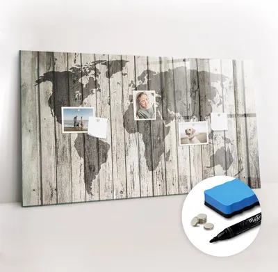 Produktbild von Magnetpinnwand Memoboard - Zubehörsatz - Schwarzer Marker + Schwamm + Magnete - 120 x 60 cm - Brettweltkarte