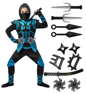Ninja-Kostümset, blau, mit Schaumstoff-Zubehör, Gr. 10-12 Jahre
