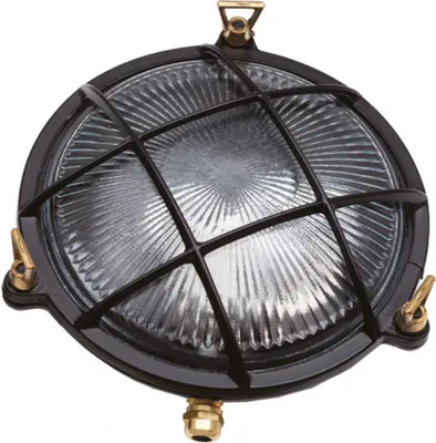 Produktbild von Außenlampe Wand Messing Glas Ø 21 cm IP64 Schwarz E27 rund Maritim Wandleuchte Kellerlampe