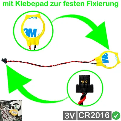 Produktbild von RTC CR2016 BIOS Batterie CMOS Knopfzelle Akku Battery mit Steckerkabel für HP ProBook 450 G6 5TJ92EA, 450 G6 7DE99EA, 430 G6 5TL31ES, 430 G6 7DE86ES