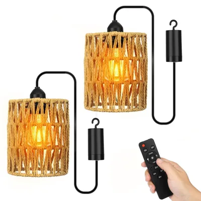 2 Rattan-Hängelampen, batteriebetrieben, E27, IP65, dimmbar, Timer