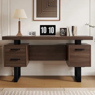 Productafbeelding van Bureau - 135x54 cm - modern design - met 2 lades - MDF en staal - voor kantoor en werkkamer