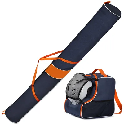 Zdjęcie produktu dla Pokrowiec na narty Premium SET, 170 cm, niebiesko-pomarańczowy, z pokrowcem na buty narciarskie, pokrowiec z siatki, na kijki narciarskie-buty-kask [053]