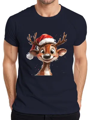 Immagine prodotto di Maglietta da uomo con renna di Natale, regalo di Babbo Natale, divertente e carina per bambini, marina, S
