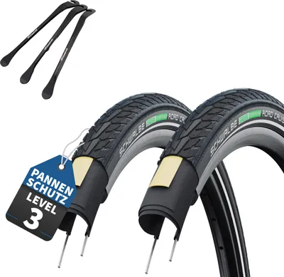 Produktbild von 2er Set Schwalbe Road Cruiser Fahrradreifen Schwarz Reflex 28x1,40 Zoll (37-622) – Optional mit Schlauch & 3x MSZweirad Reifenheber