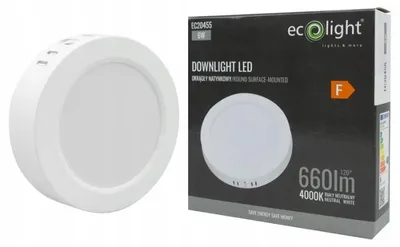 Image de Spot LED Downlight blanc, diffuseur laiteux, 6 W, blanc neutre, 660 lm, plastique, dimensions : 3,1 x 12 x 12 cm, IP20, Ecolight