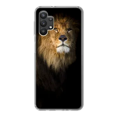 Produktbild von MuchoWow® Handyhülle Schutzhülle Hülle für Samsung Galaxy A32 5G Löwe - Licht - Schwarz - Porträt Silikon Softcase Handy Hülle - Softcase