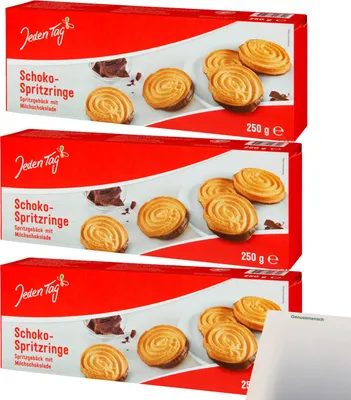 Produktbild von Jeden Tag Schoko-Spritzringe 3er Pack (3x250g Packung) + usy Block