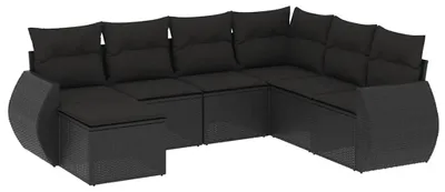 Produktbild von vidaXL 7-tlg. Garten-Sofagarnitur mit Kissen Schwarz Poly Rattan