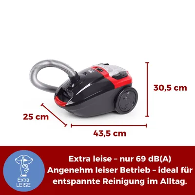 Produktbild von Fakir Red Vac Power Staubsauger mit Beutel 700W, Bodenstaubsauger, HEPA H13 Filter, sehr leisem Hocheffizienzmotor 69dB(A), 3l Staubbeutel, 9m Radius