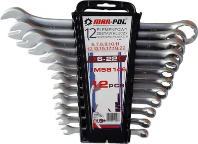 Obrázek produktu pro MAR-POL Klíče očkové-otevřené 12ks 6-22mm CrV, klip M58146