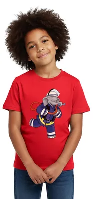 Produktbild von Spreadshirt Benjamin Blümchen Als Feuerwehrmann Kinder T-Shirt, 110/116 (5-6 Jahre), Rot