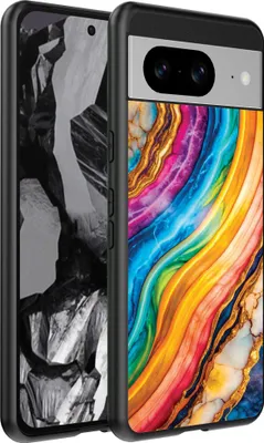 Produktbild von Fit für Google Pixel 8A Telefon Fall mit Regenbogen Gold Marmor Print - TPU Backcover Fall Regenbogen Gold Marmor Design - Smartphonica