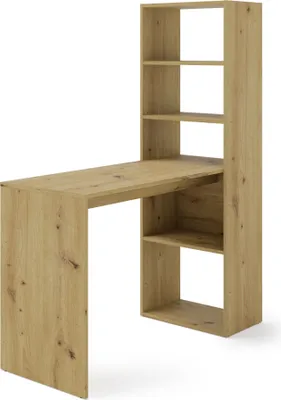 Image de Bureau avec étagères HARMONY 120 cm ARTISAN CHÊNE- Étagères de bureau Bibliothèque - Table d'ordinateur Table de travail - Home Office