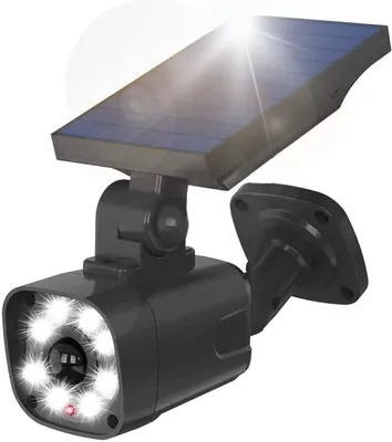 Produktbild von Proxinova Kamera Attrappe Außenbereich, Dummy Kamera Außen Mit Solar Panel, LED Strahler, PIR Solar Fake Kamera, Nachhaltige Beleuchtung,LED Glühbirne