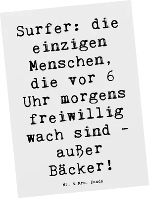 Produktbild von Mr. & Mrs. Panda Postkarte Spruch Surfen Frühaufsteher - Weiß - Geschenk, Sportler Geschenke, Grußkarte, Sportart, Wellen, Teamsport, Surf-Abenteuer, Naturverbundenheit