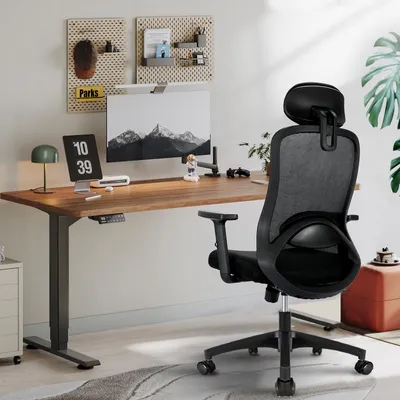 Immagine prodotto di Sedia da ufficio ergonomica - Nera - Schienale alto - Poggiatesta regolabile - Sedia per ufficio